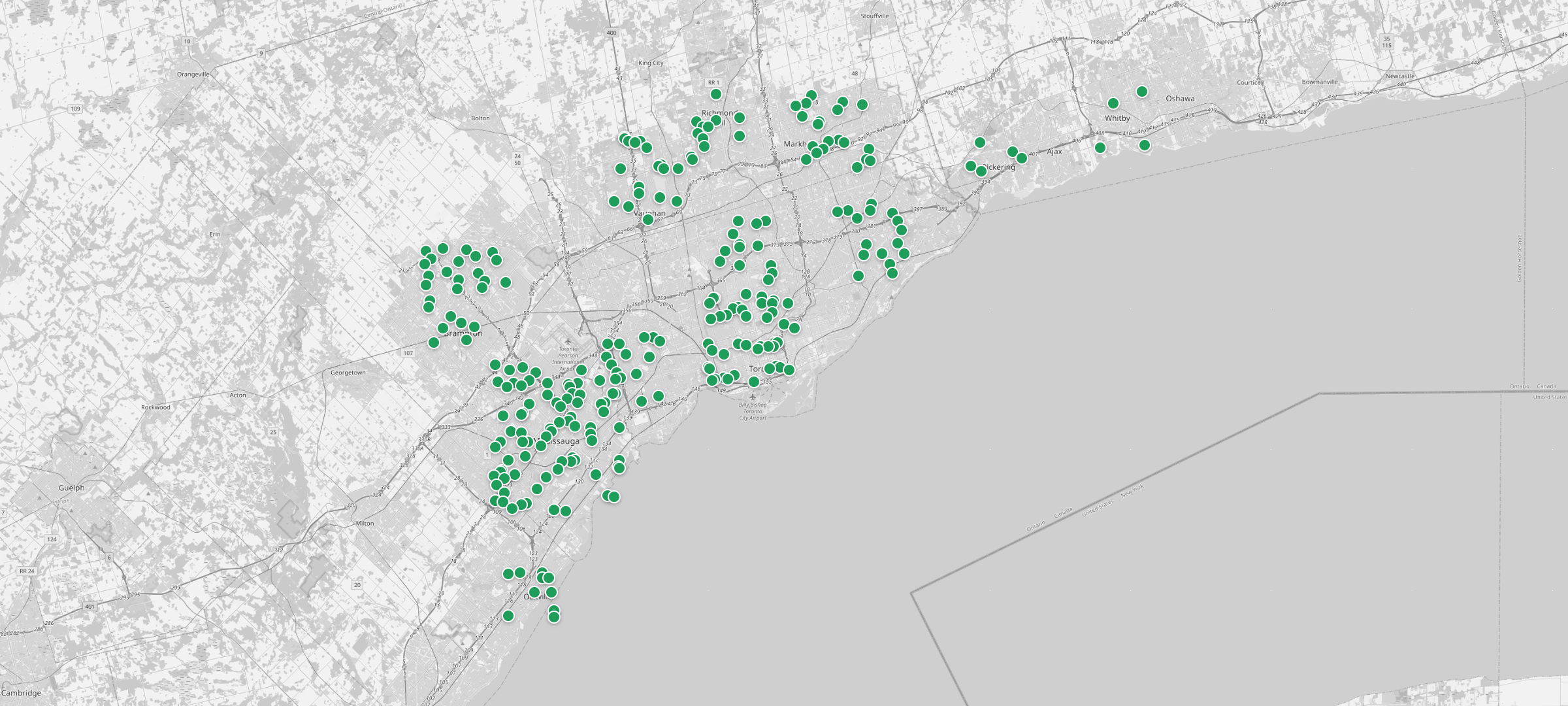 Map of the InstaSupply supplier and delivery network across the Greater Toronto Area